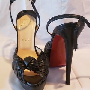 Christian Louboutin black peep toe retro heels 39